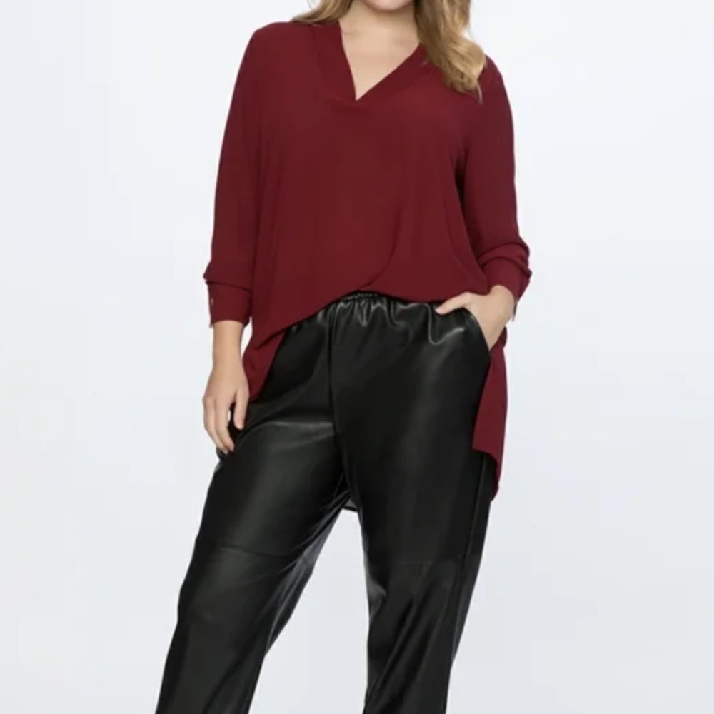 Eloquii Easy V Neck High/Low Tunic Top bright red size 14
